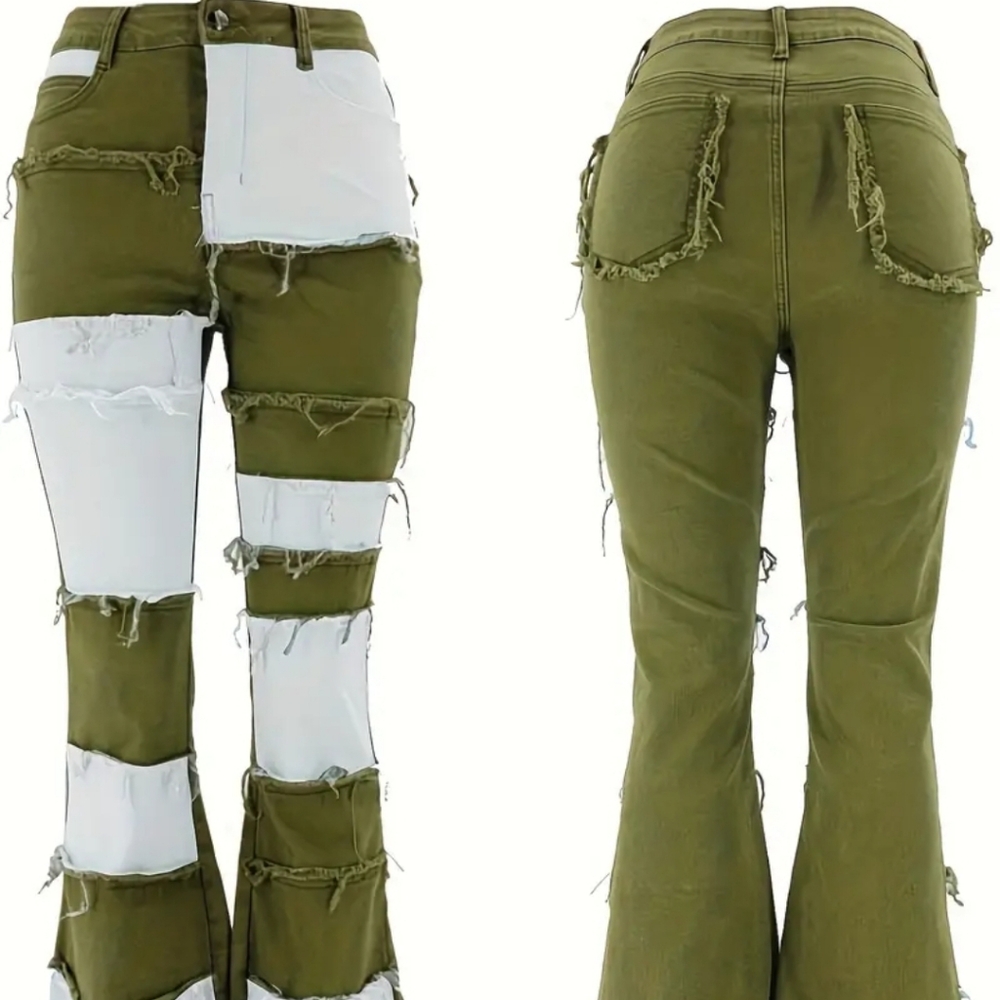 FALL 2024 Contrasting Patchwork High Waist Tight Hip Flared Women's Denim Pants